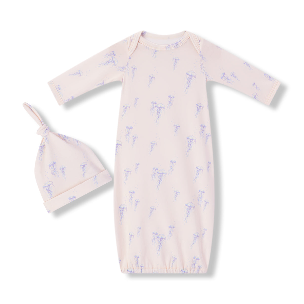 Sunset Jellyfish Cotton Stretch Newborn Gown & Hat Set