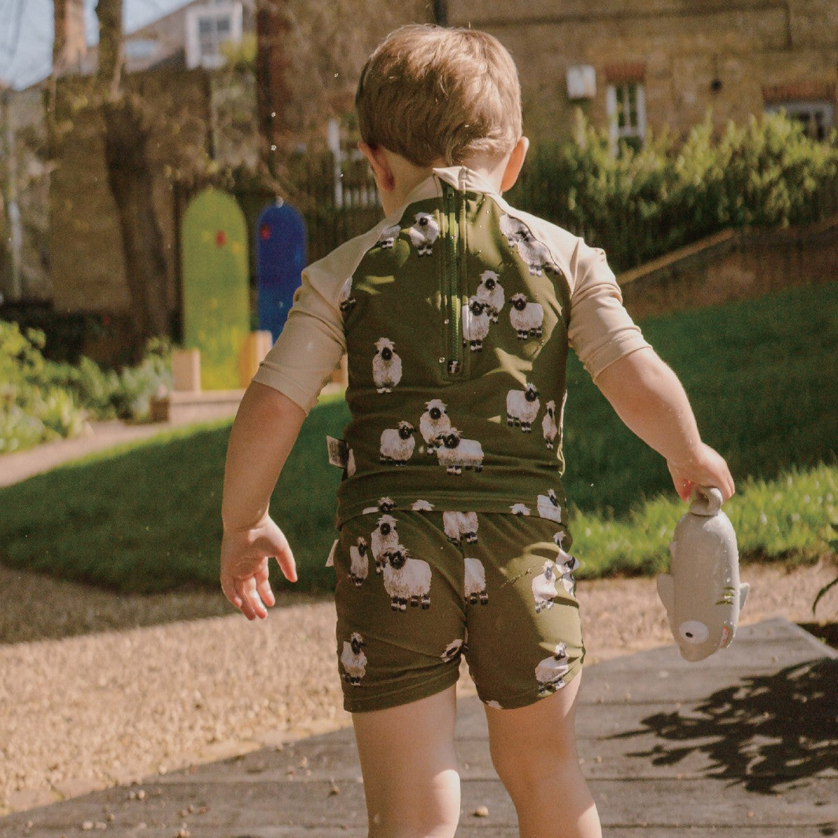Lemon Zipper Short Sleeve Top & Swim Trunks Set