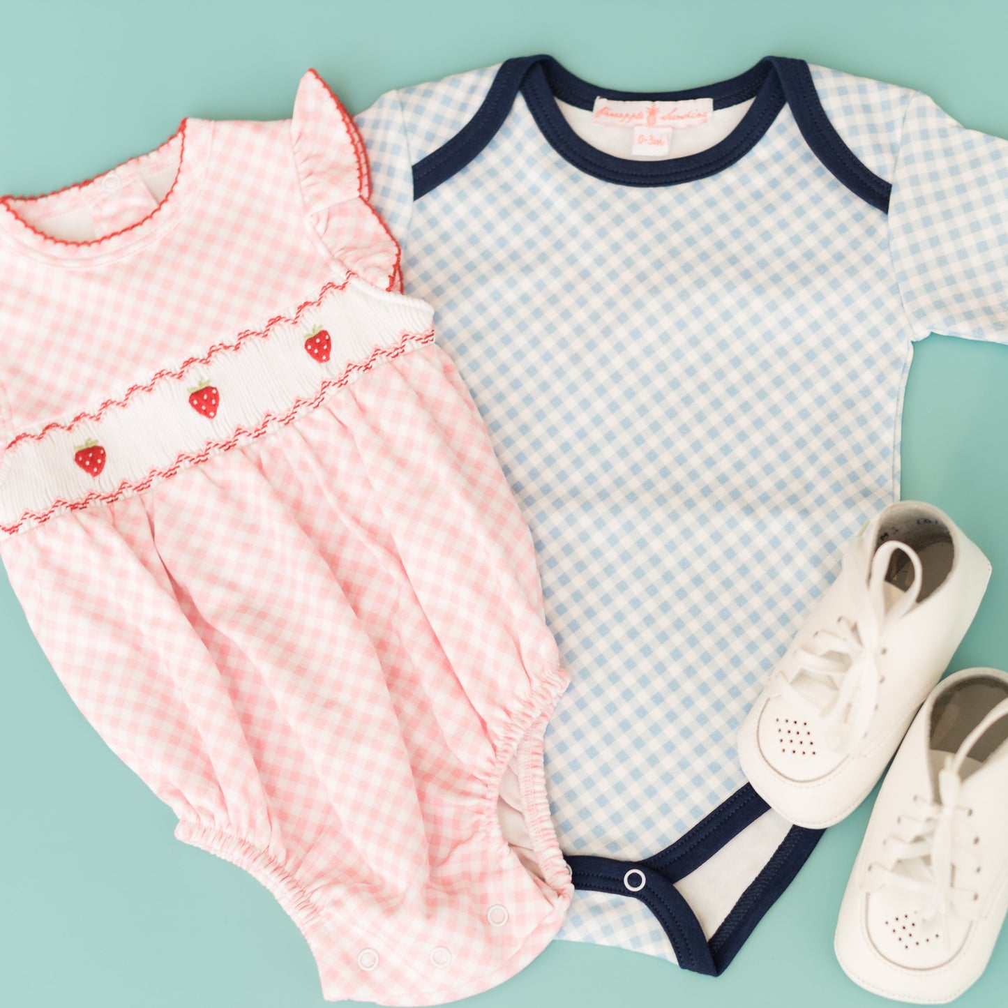 Blue Gingham Short Sleeve Onesie