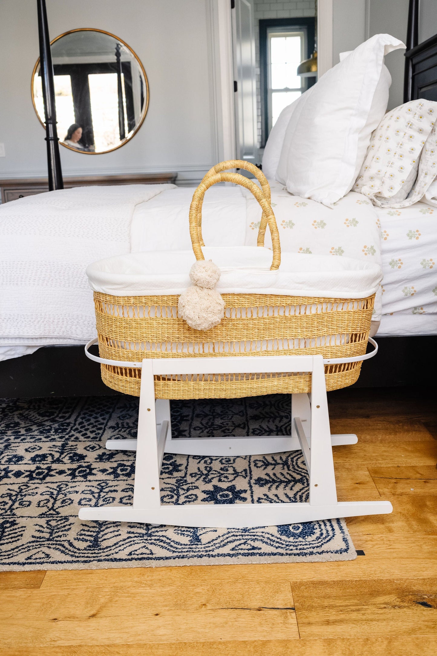 Modern Open Weave African Moses Basket, No Hood, Vegan Handle
