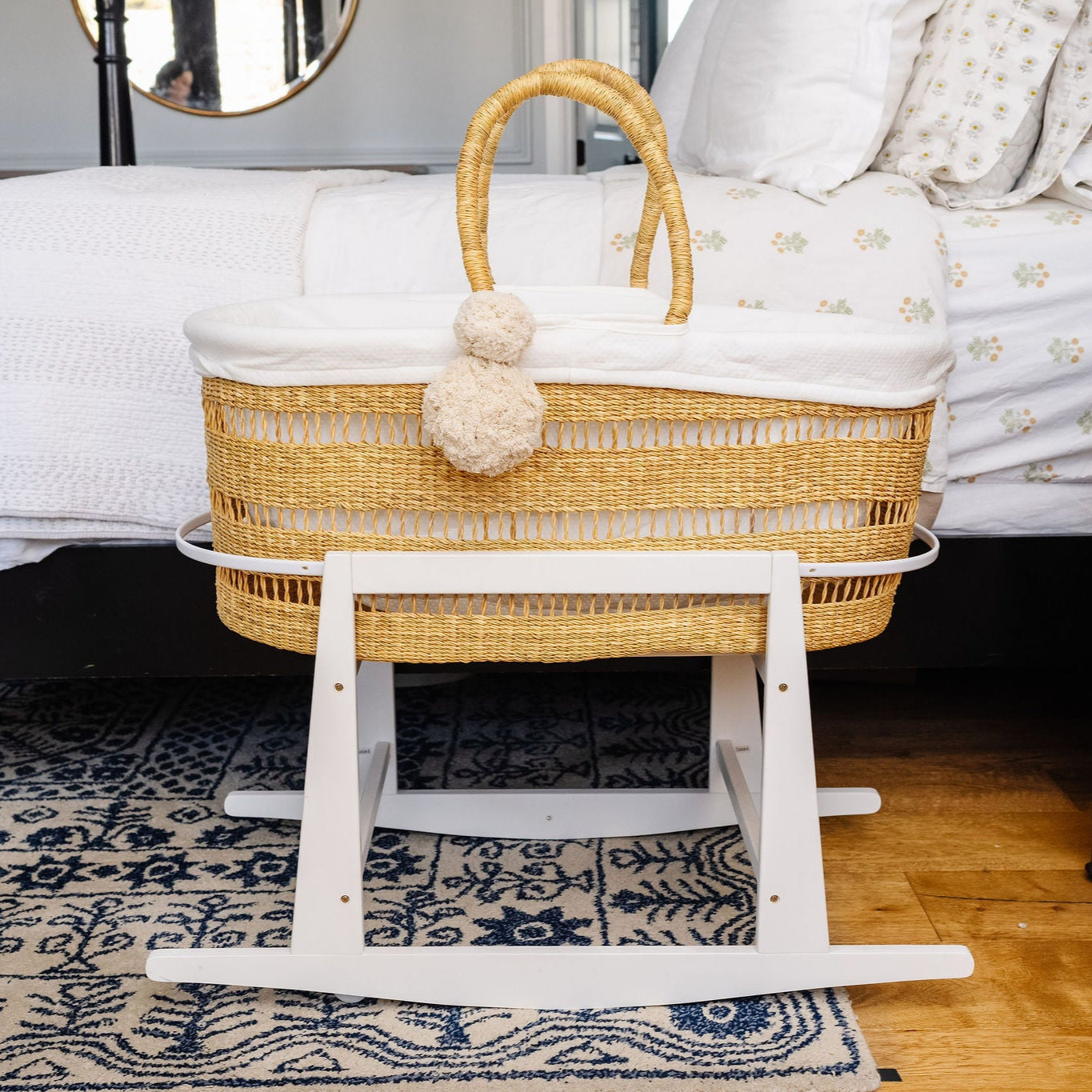 Modern Open Weave African Moses Basket, No Hood, Vegan Handle
