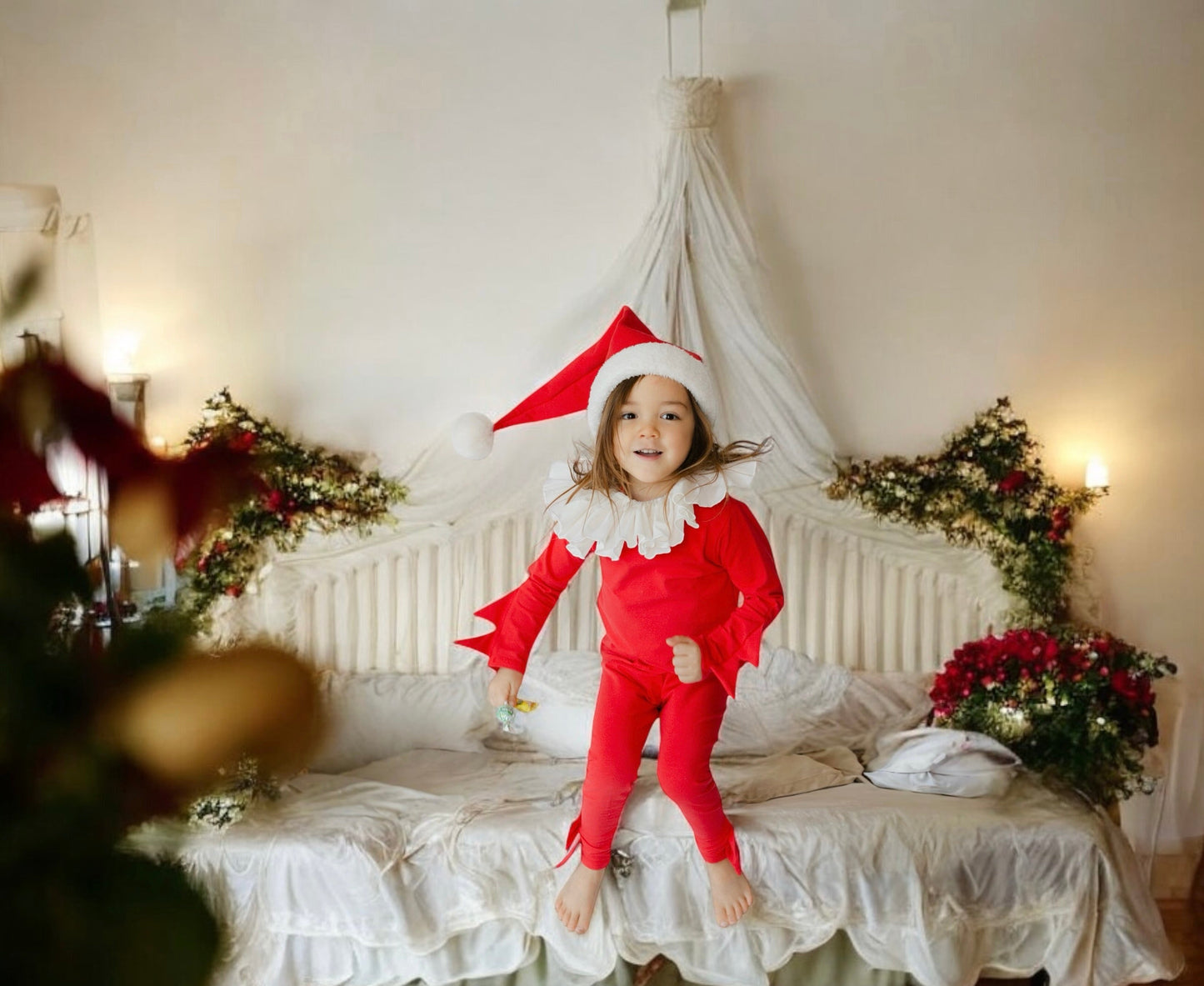 Red Holiday Elf Pajama Costume, Santa Costume