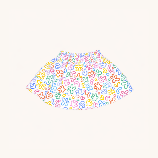 Ruffle Skirt in Rainbow Doodle