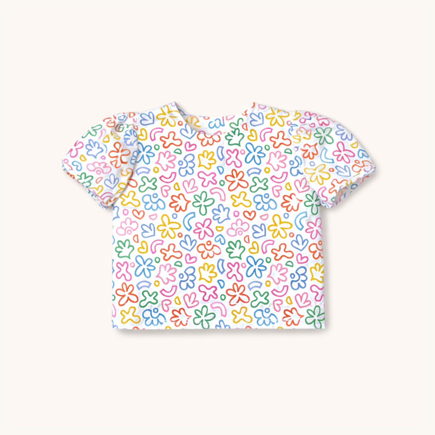 Puff Sleeve Blouse in Rainbow Doodle