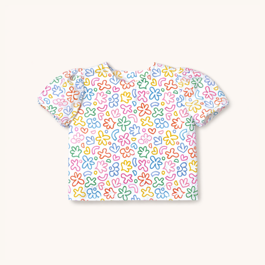 Puff Sleeve Blouse in Rainbow Doodle