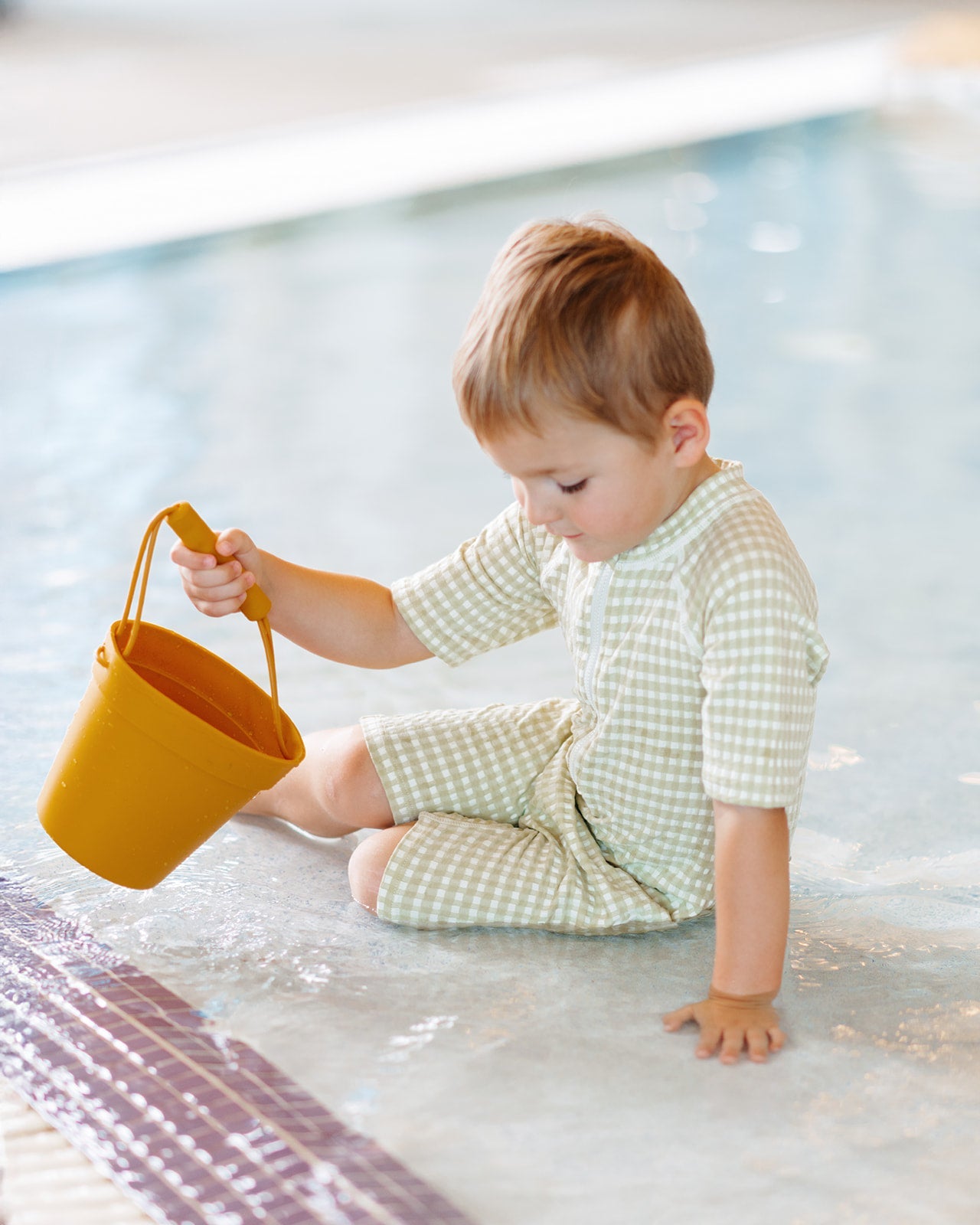 Green Gingham Zipper Shortall Swimsuit