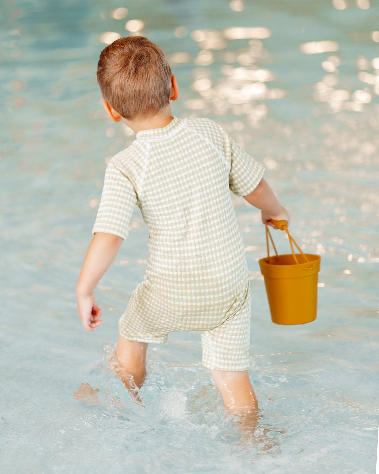 Green Gingham Zipper Shortall Swimsuit