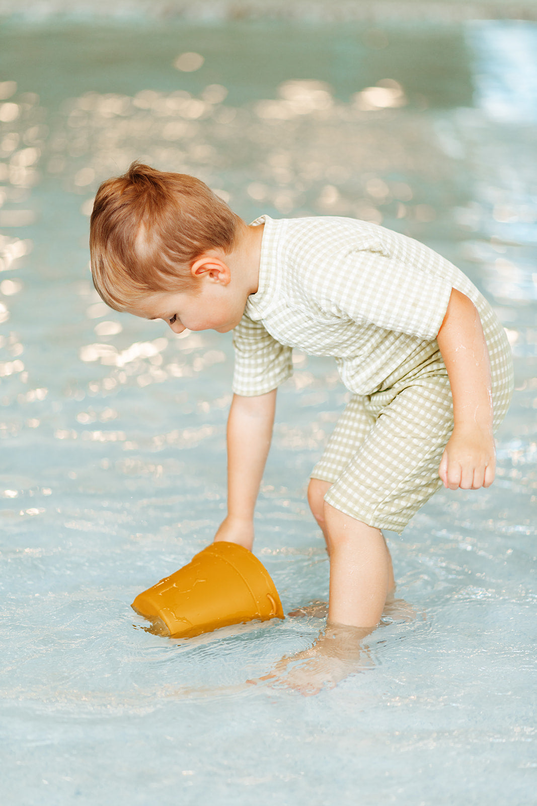 Green Gingham Zipper Shortall Swimsuit