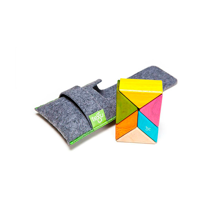Pocket Pouch Prism Magnetic Wooden Blocks, 6 pieces