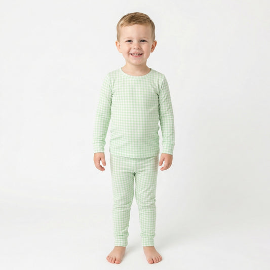 Pistachio Gingham Bamboo Toddler Pajama Set