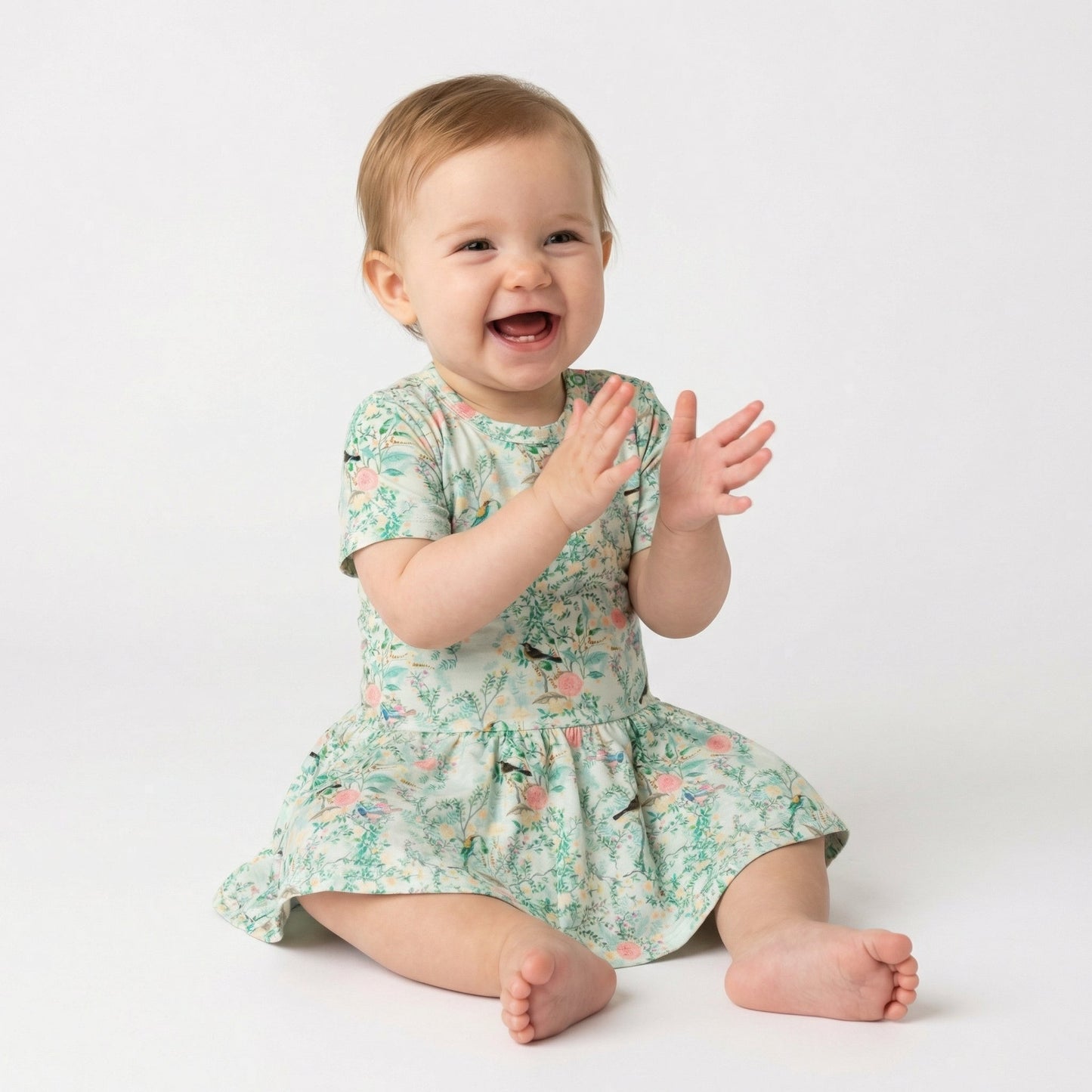 Sage Blossom Bamboo Twirl Dress with Bodysuit