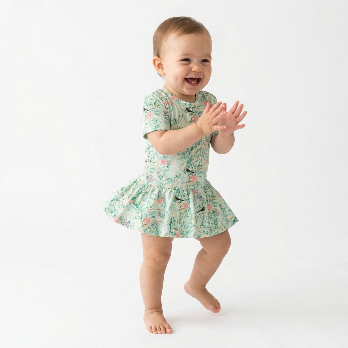 Sage Blossom Bamboo Twirl Dress with Bodysuit