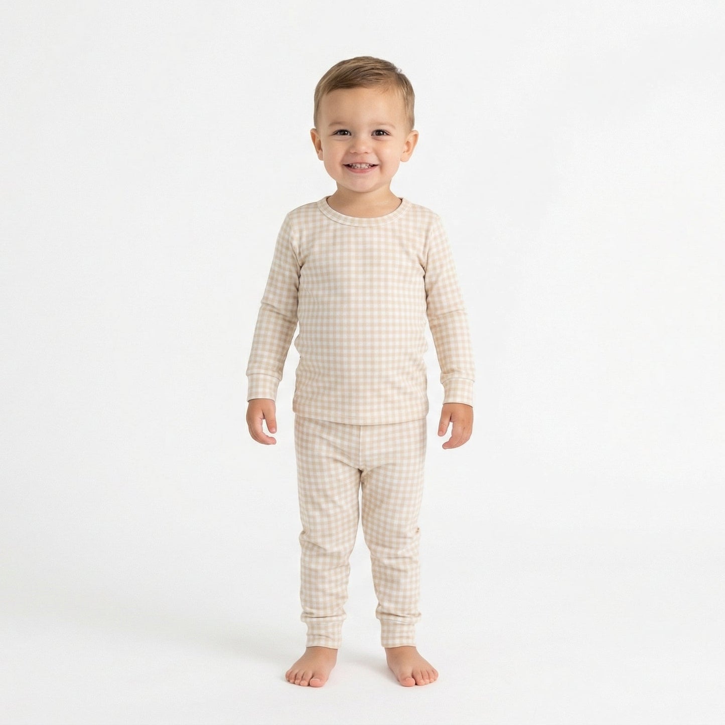 Sandstone Gingham Bamboo Toddler Pajama Set
