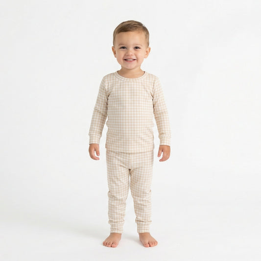 Sandstone Gingham Bamboo Toddler Pajama Set