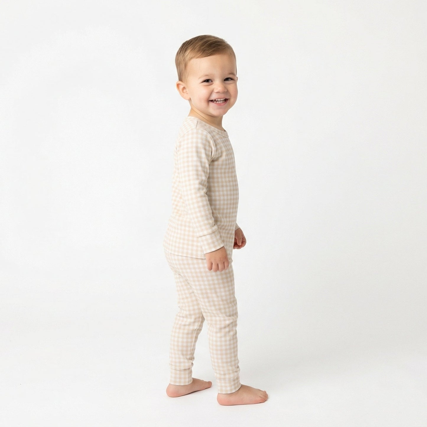 Sandstone Gingham Bamboo Toddler Pajama Set