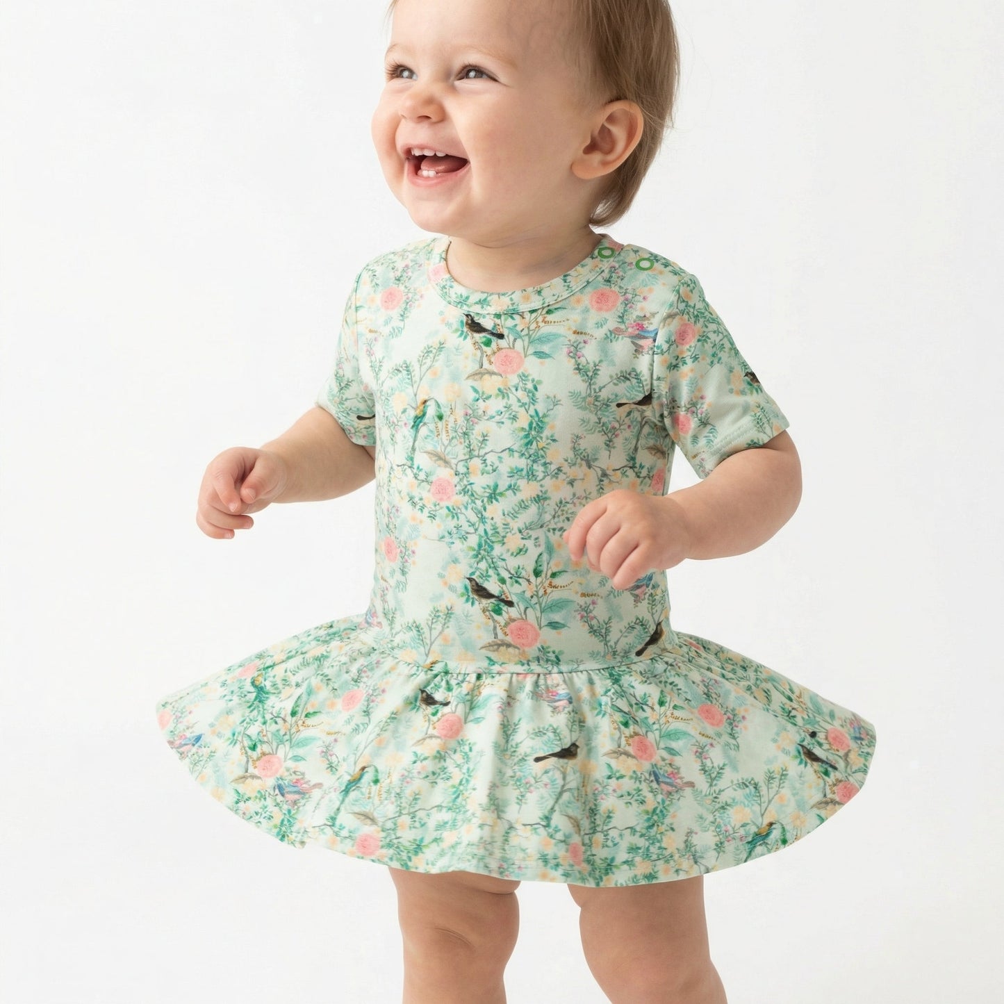 Sage Blossom Bamboo Twirl Dress with Bodysuit