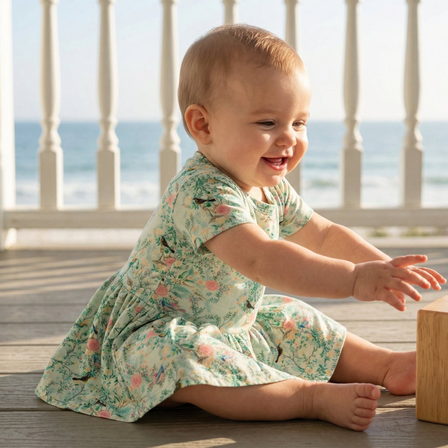 Sage Blossom Bamboo Twirl Dress with Bodysuit