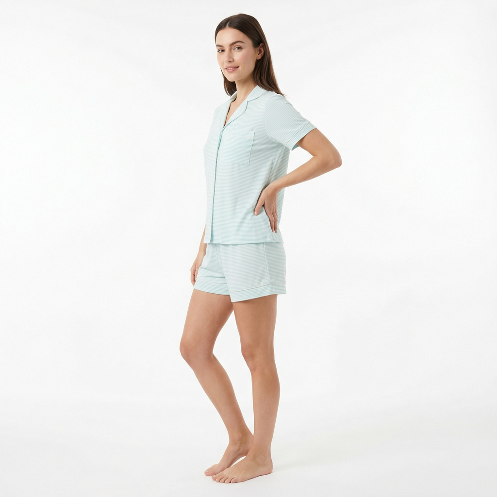 Cloud Stripe Short Sleeve & Shorts Bamboo Women's Pajama Set