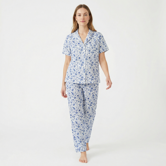 Porcelain Vine Short Sleeve & Pants Bamboo Women's Pajama Set