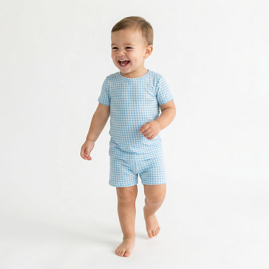 Harbor Gingham Short Sleeve & Shorts Bamboo Toddler Pajama Set
