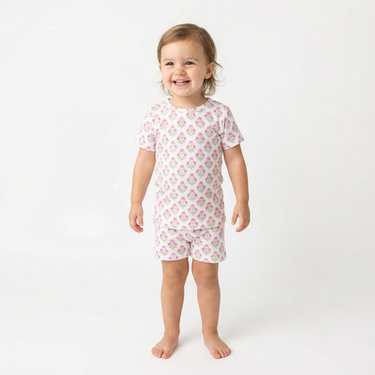 Pink Posy Short Sleeve & Shorts Bamboo Toddler Pajama Set