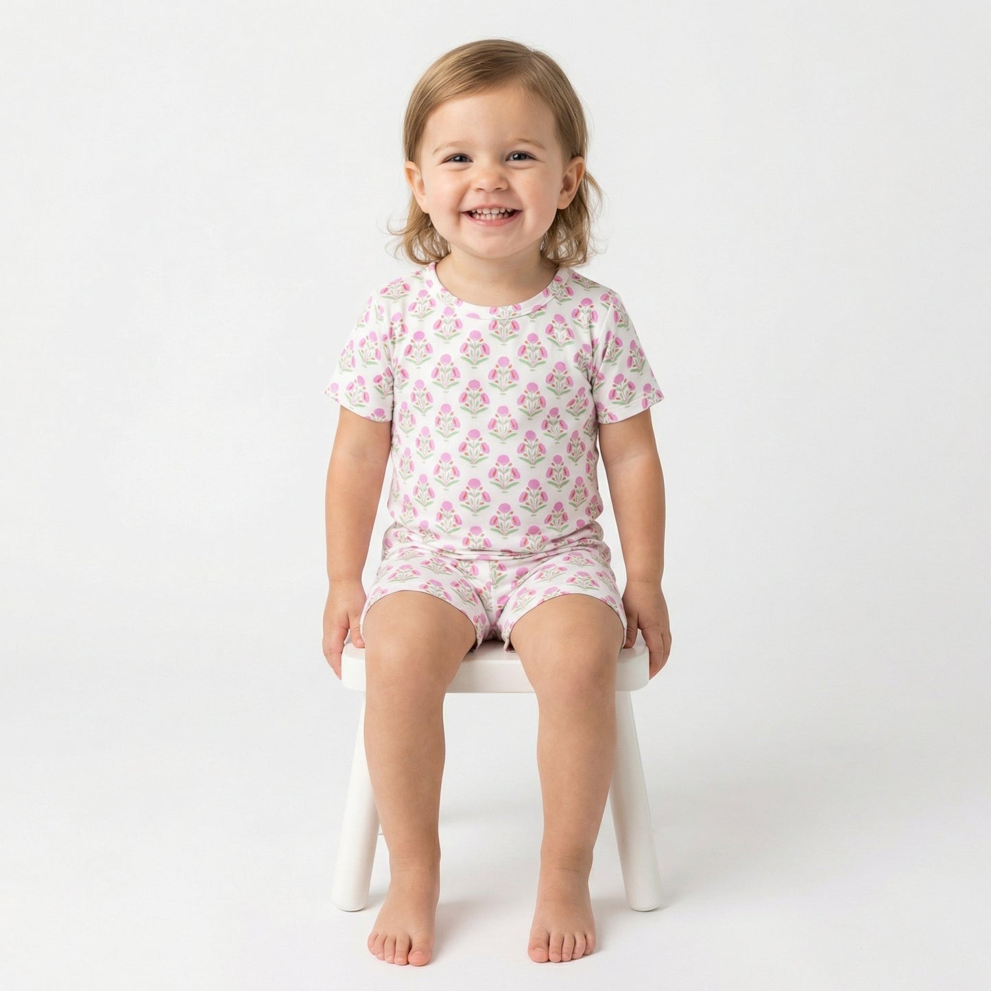 Pink Posy Short Sleeve & Shorts Bamboo Toddler Pajama Set