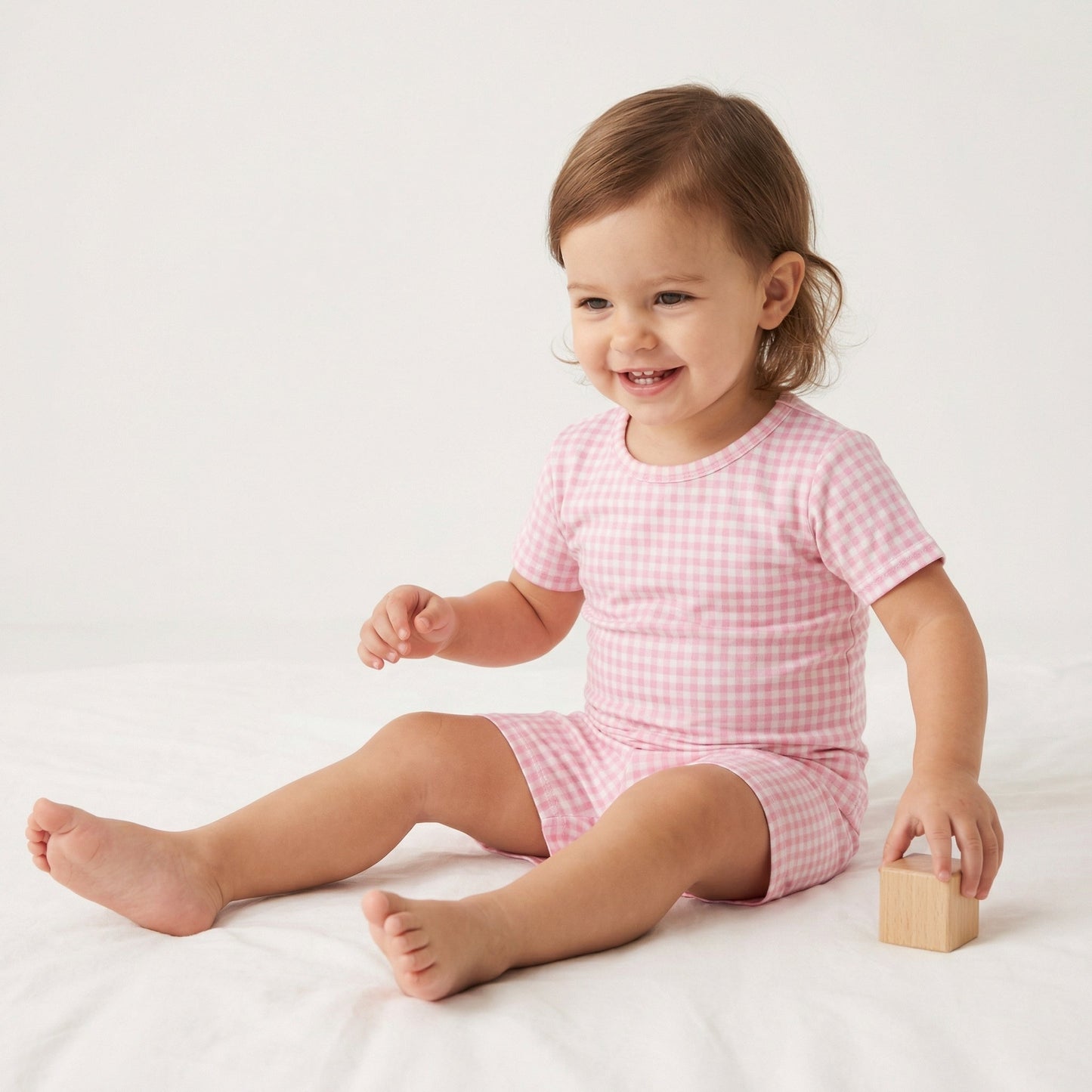 Sugar Gingham Short Sleeve & Shorts Bamboo Toddler Pajama Set