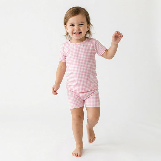 Sugar Gingham Short Sleeve & Shorts Bamboo Toddler Pajama Set
