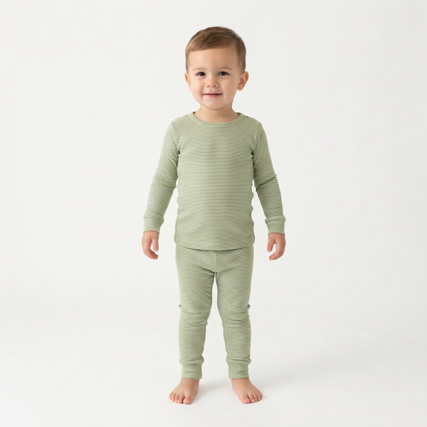 Evergreen Stripe Bamboo Kids Pajama Set