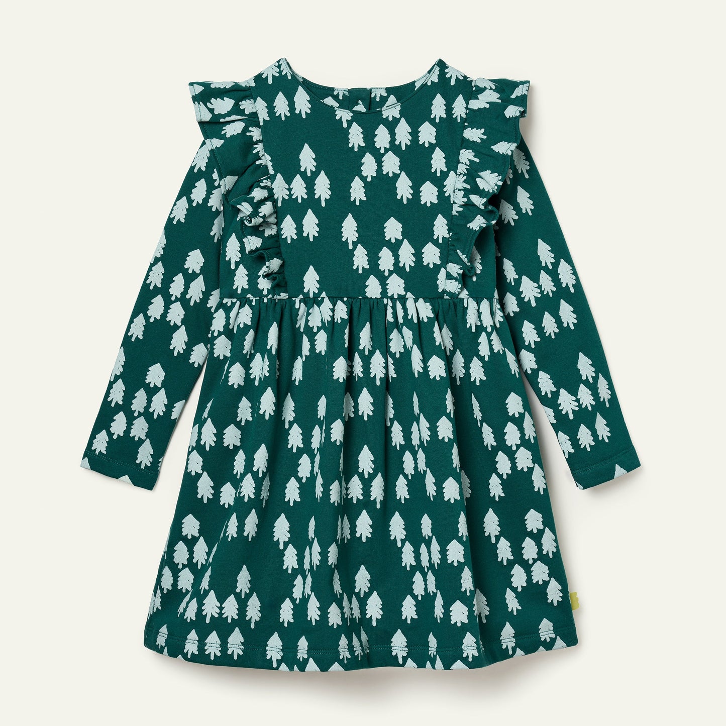 Recycled Cotton Snowy Pine Ruffle Dress