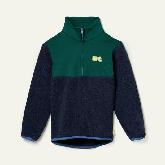 Recycled Cotton and Sherpa Navy Zip up