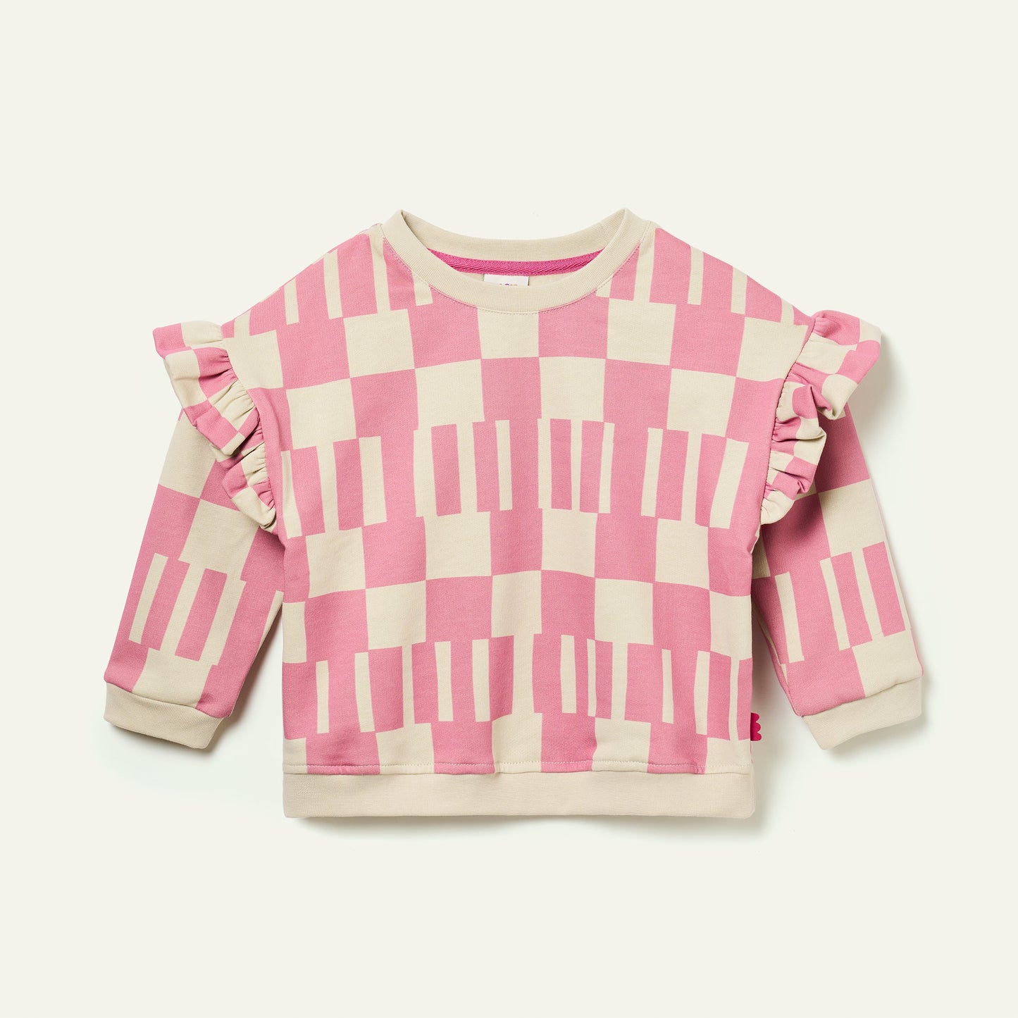 Recycled Cotton Pink Block Ruffled Sweatshirt