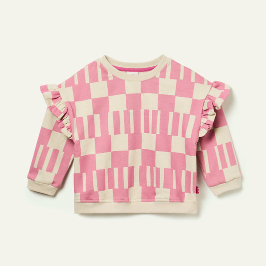 Recycled Cotton Pink Block Ruffled Sweatshirt