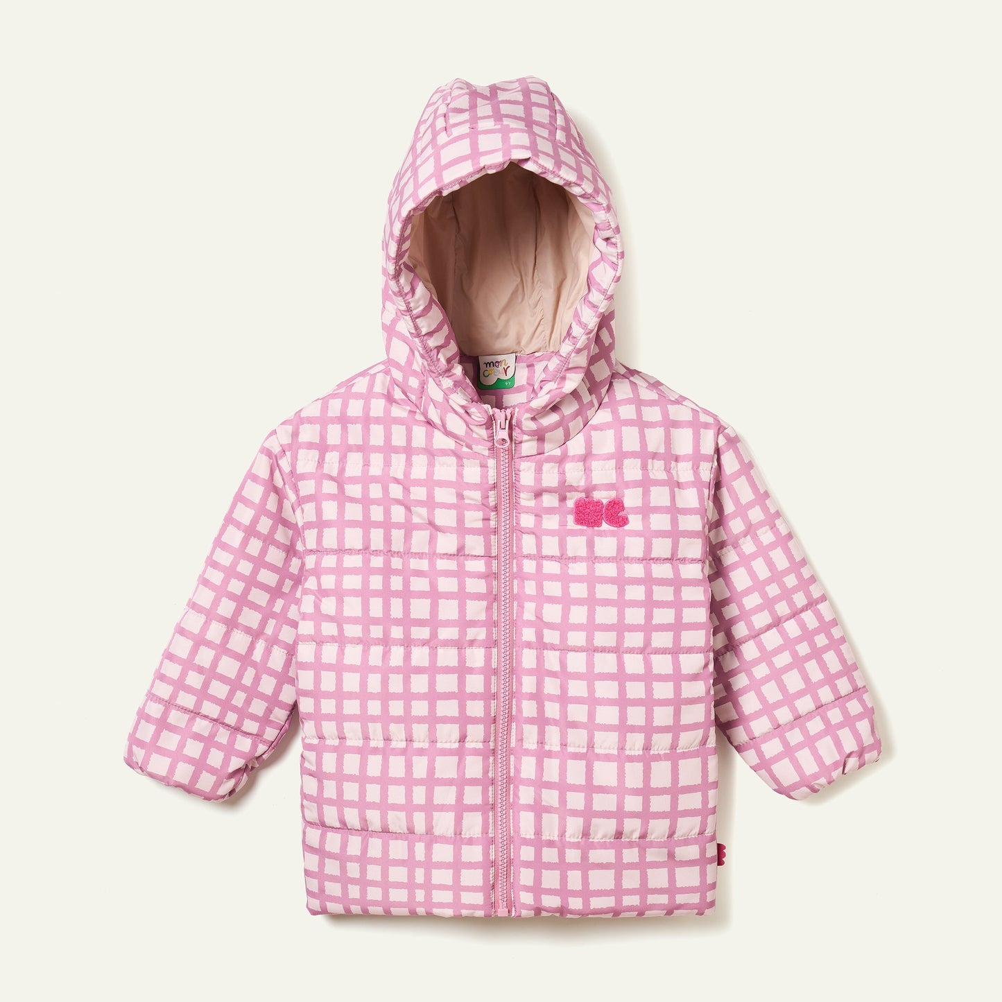 Recycled Nylon Pink Grid Puffer
