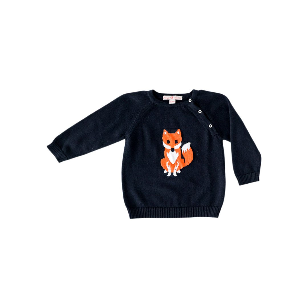 Navy Fox Intarsia Knit Sweater