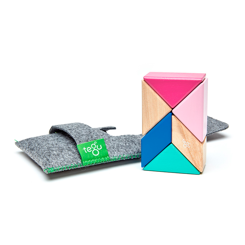 Pocket Pouch Prism Magnetic Wooden Blocks, 6 pieces