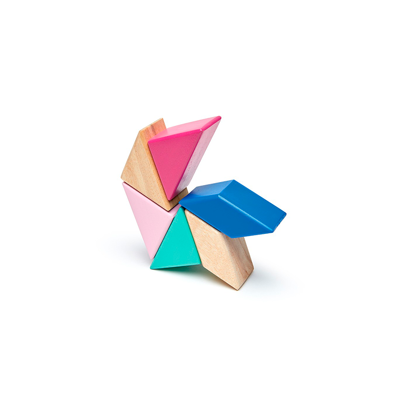 Pocket Pouch Prism Magnetic Wooden Blocks, 6 pieces