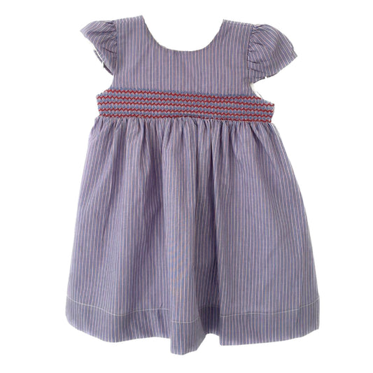 French Pinstripe Smocked Dress