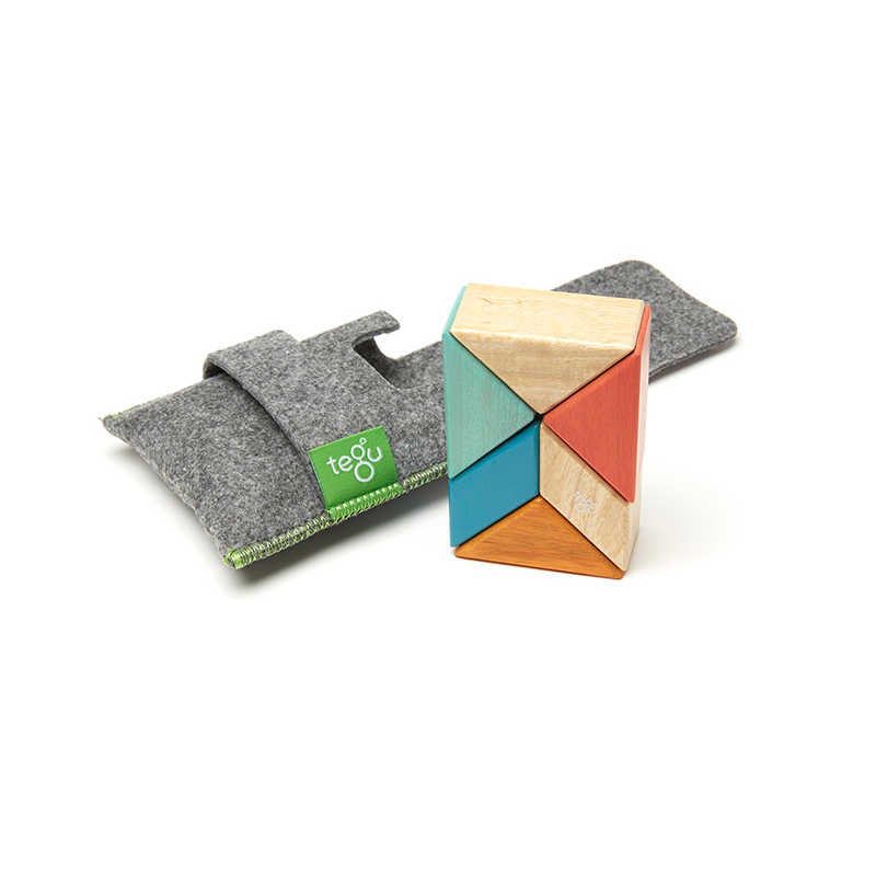 Pocket Pouch Prism Magnetic Wooden Blocks, 6 pieces
