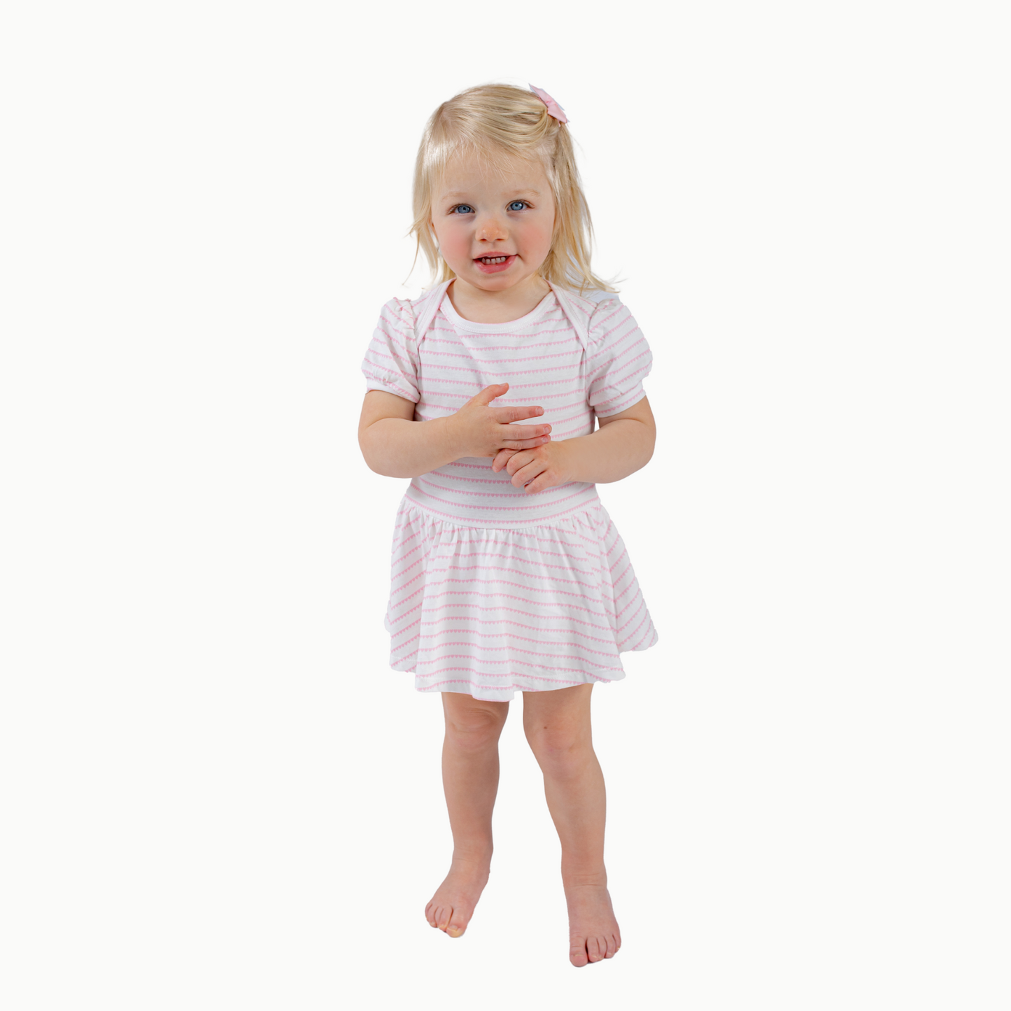 Puff Sleeve Onesie in Pink Heart Stripe