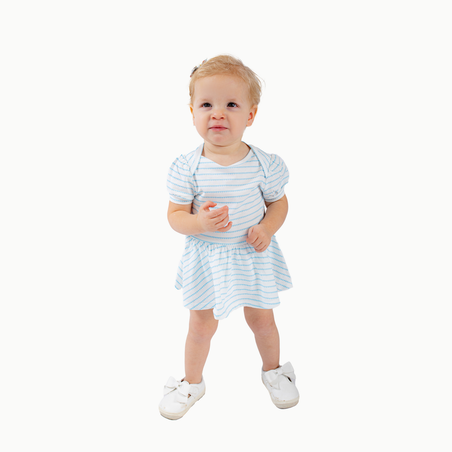 Puff Sleeve Onesie in Blue Heart Stripe