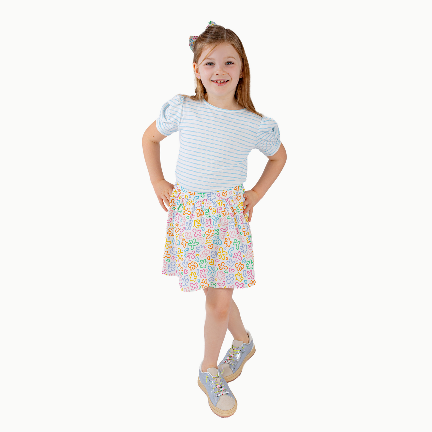 Circle Skirt in Rainbow Doodle