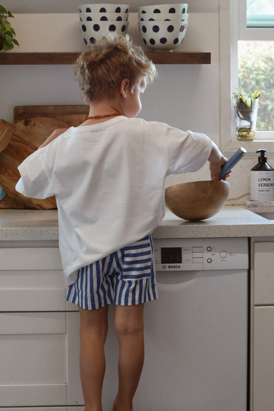 Linen Striped Shorts | Blue Stripes