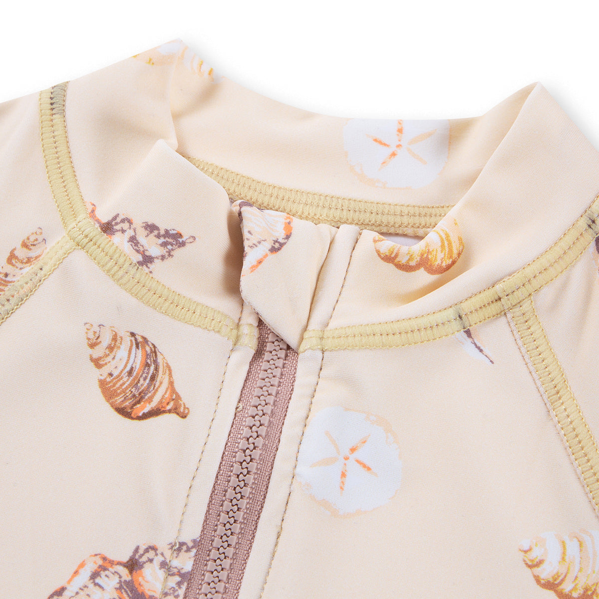 Seashells Zipper Short Sleeve Shortall Swimsuit