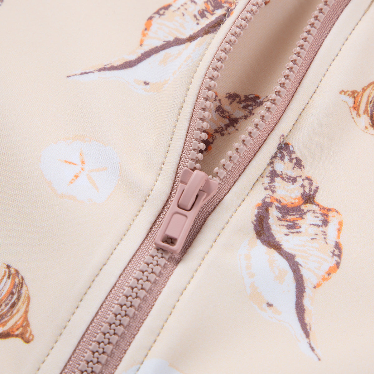 Seashells Zipper Short Sleeve Shortall Swimsuit