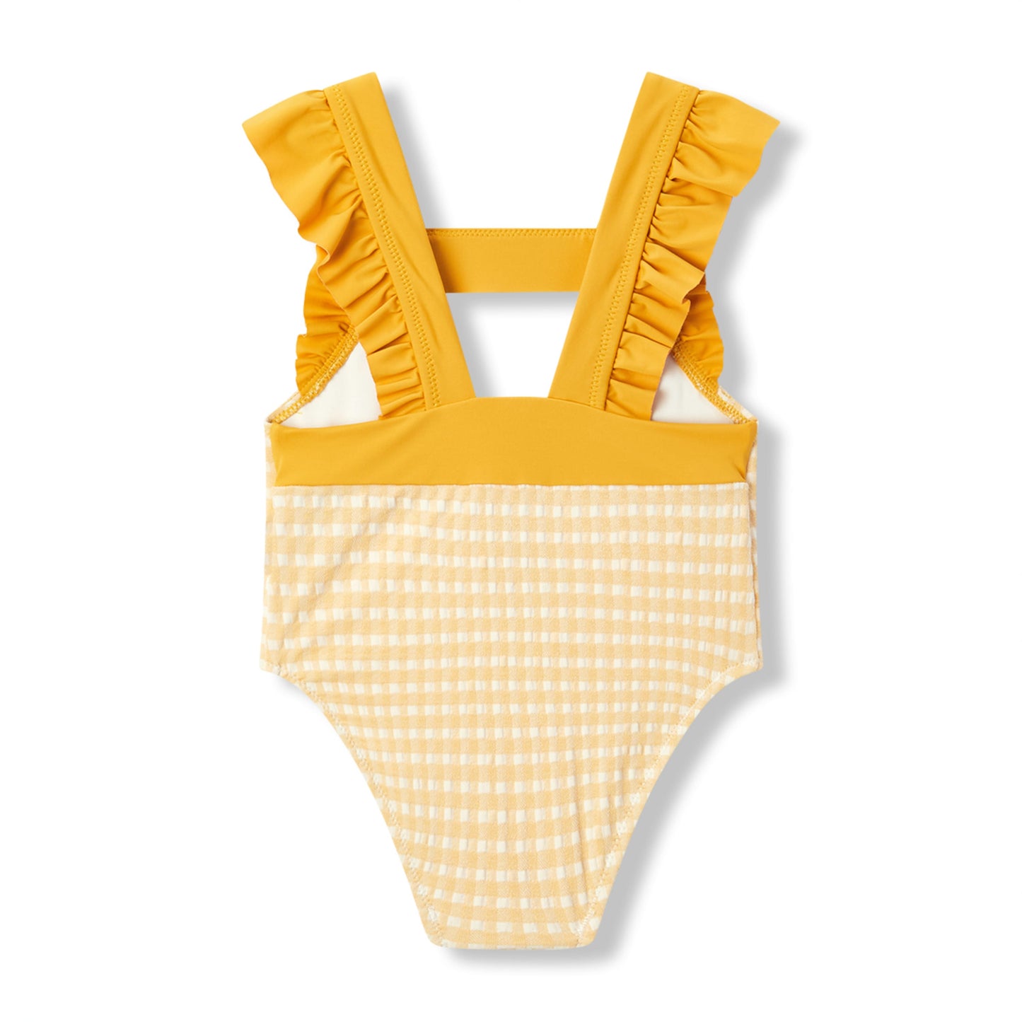 Yellow Gingham Ruffle Square Neck Swimsuit