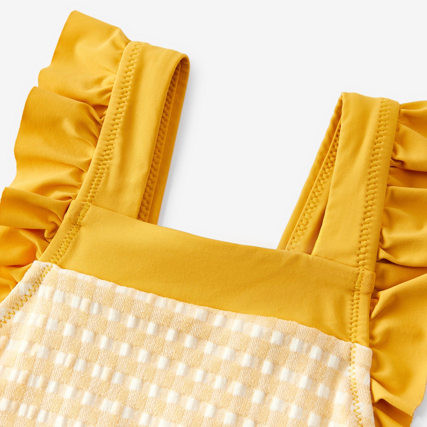Yellow Gingham Ruffle Square Neck Swimsuit