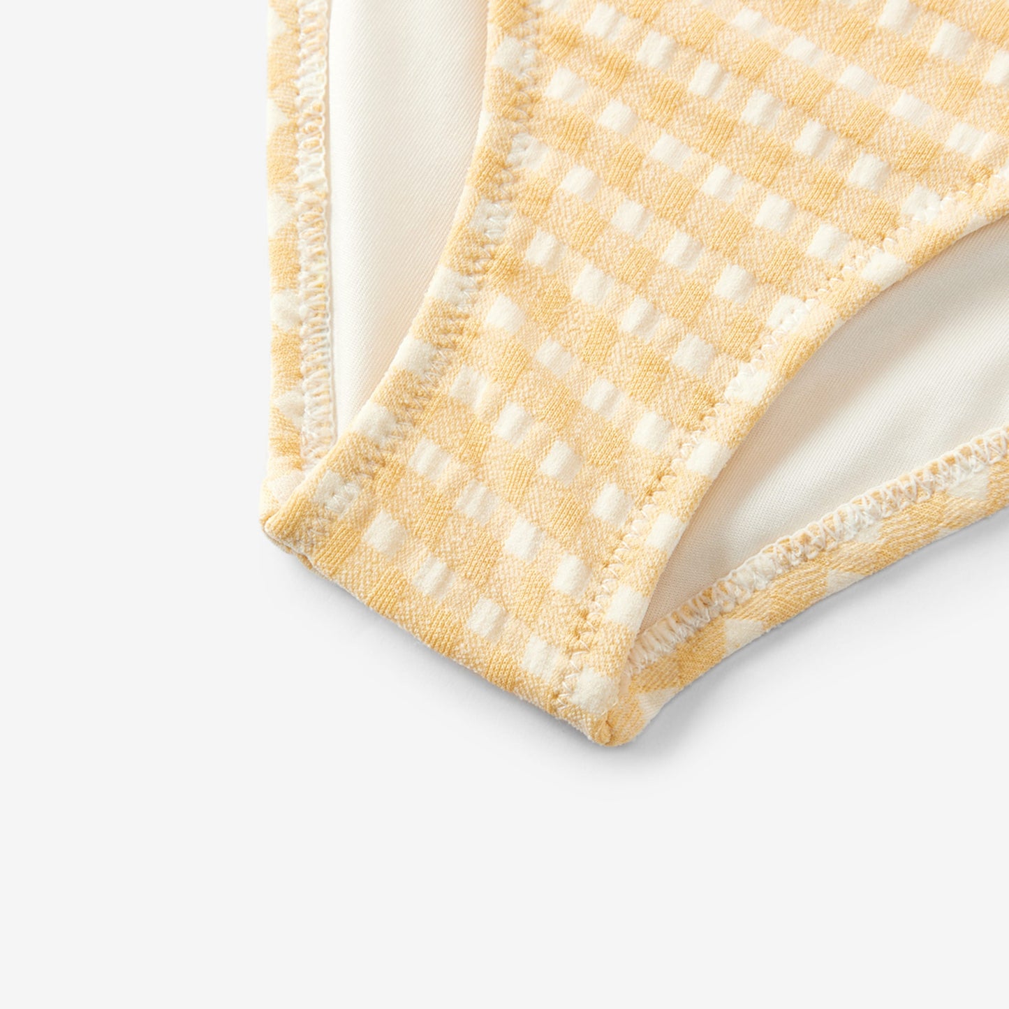 Yellow Gingham Ruffle Square Neck Swimsuit