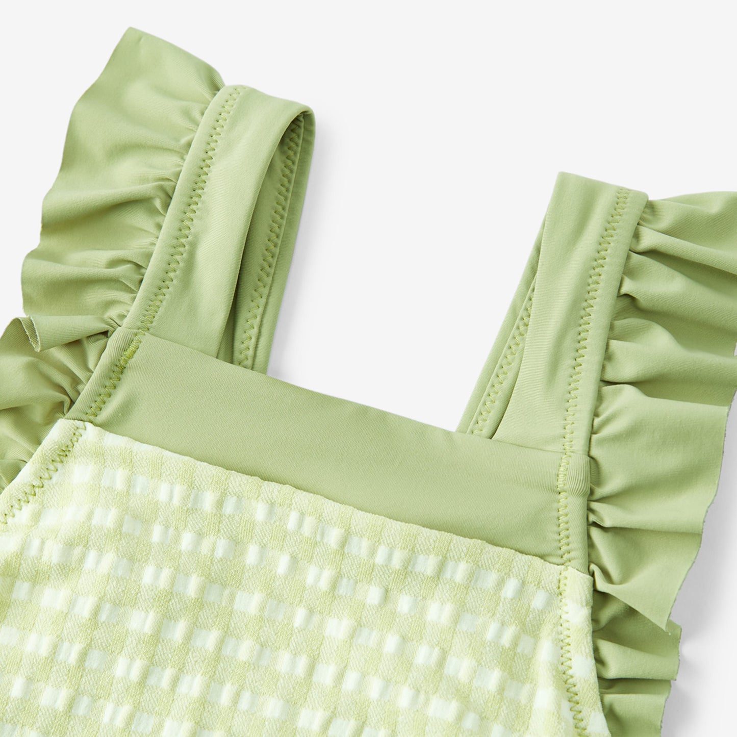 Green Gingham Ruffle Square Neck Swimsuit