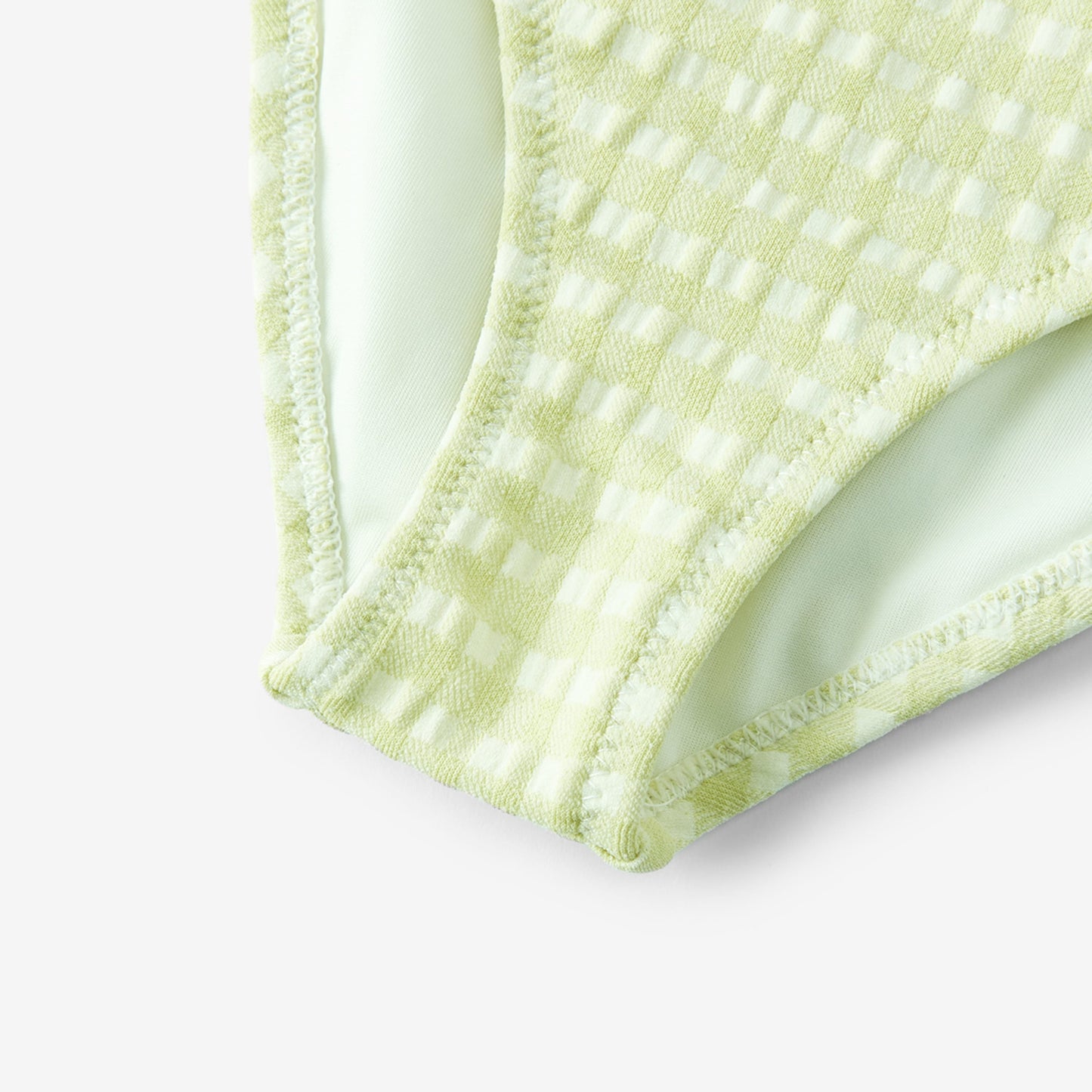 Green Gingham Ruffle Square Neck Swimsuit